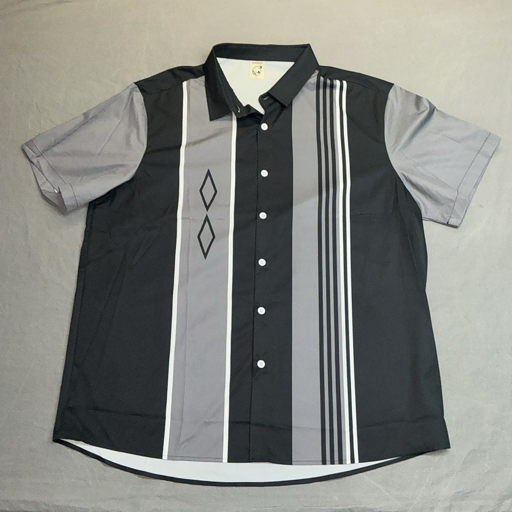 Hardaddy Mens Geometric Print Short Sleeve Button Up Shirt Black Size XL